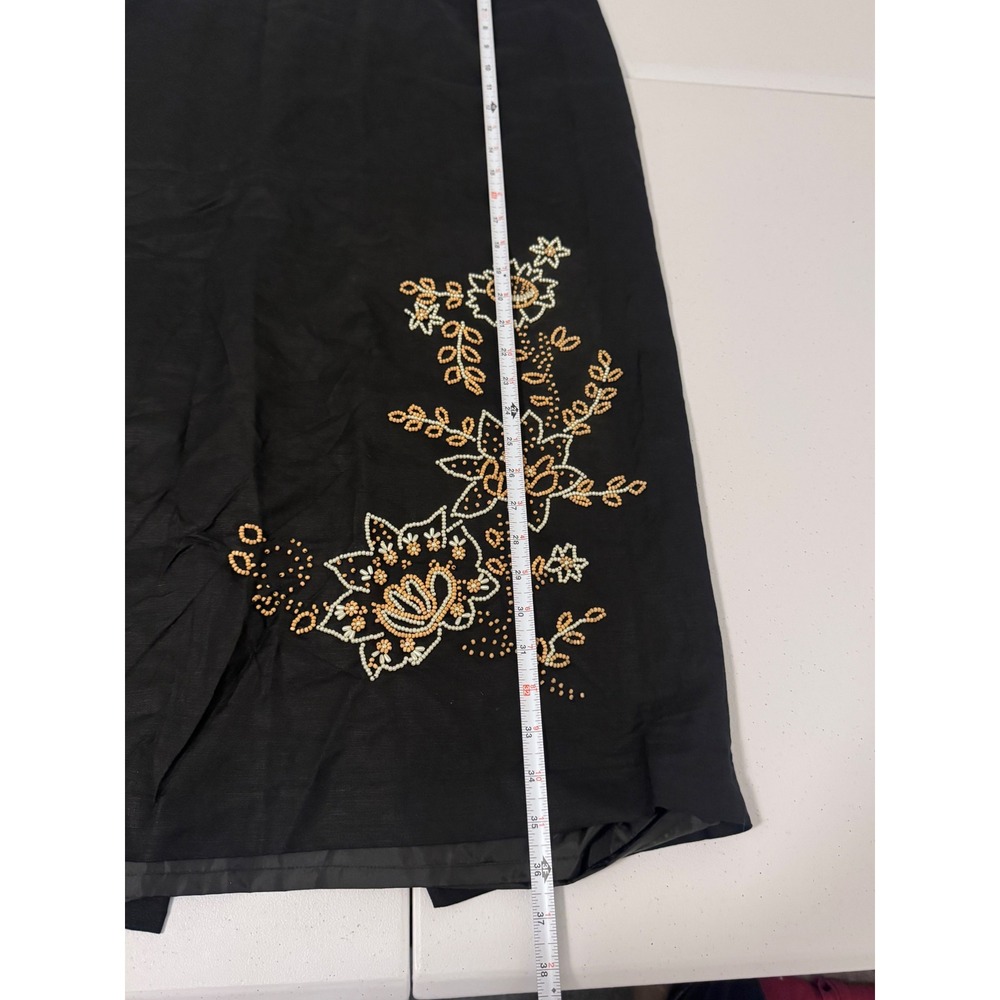 Vintage Black Linen Blend Beaded Floral Midi Skirt High Waist Size 
12 m3‎ - Picture 6 of 6